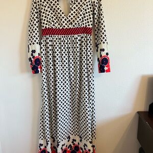 Vintage from 1960’s.  Black and White Patterned Dress with Red Accents